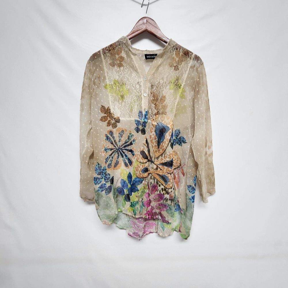 Bolufe Floral Flowy Womens‎ High Low Top Size L sheer type